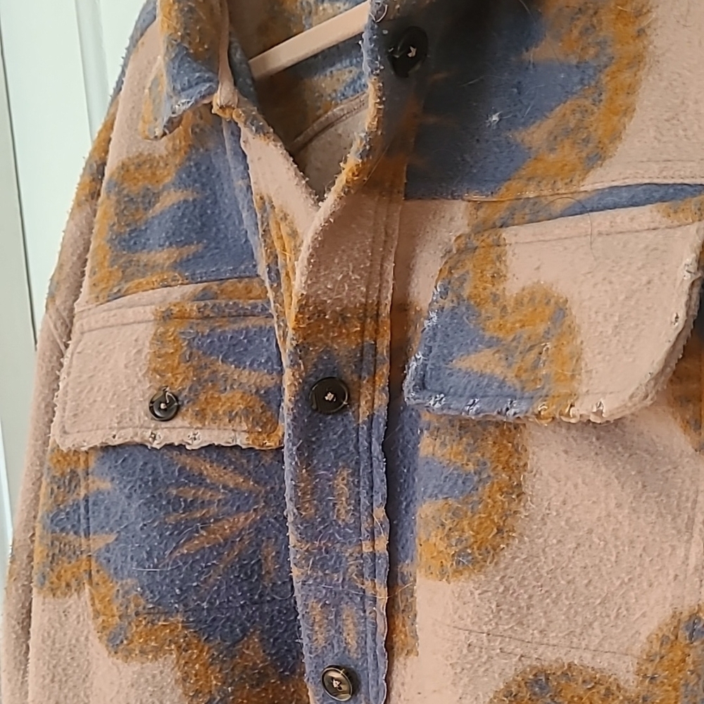 Blue Cream Geometric Pattern Jacket - image 6